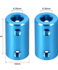 Blue aluminum Beefy 1/4 Inch To 1/4 Inch Bore Rigid Shaft Coupler with set screw, 14mm OD, 25mm length for CNC, robotics.