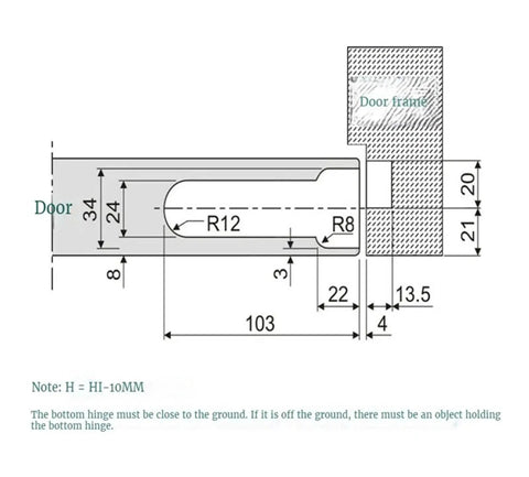 Technical diagram of Invisible Concealed Door Hinges With Adjustable Rotation For Wood Doors Hidden Door Hinge Hardware