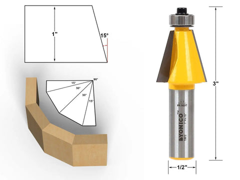 Chamfer Router Bit Set With Bevel Edge Forming Five Bit Kit One Half Inch Shank Model 13508 Premium C3 Tungsten Carbide Blades