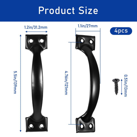 Dimensions of 4 Pack 6 Inch Cabinet Door Handles Vintage Barn Door Pulls Drawer Pulls Metal Gate Pull Handles with screws.