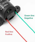 Close-up of 12V DC Fresh Water Pump wiring with labeled red positive and green negative lines, part of self priming sprayer system.