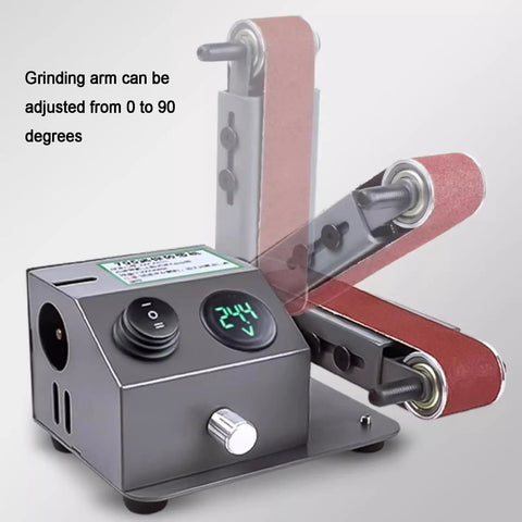 Mini Electric Wet Dry Bench Sander With Variable Speed Control Up To 13000Rpm And Lcd Display showing adjustable grinding arm and digital display.