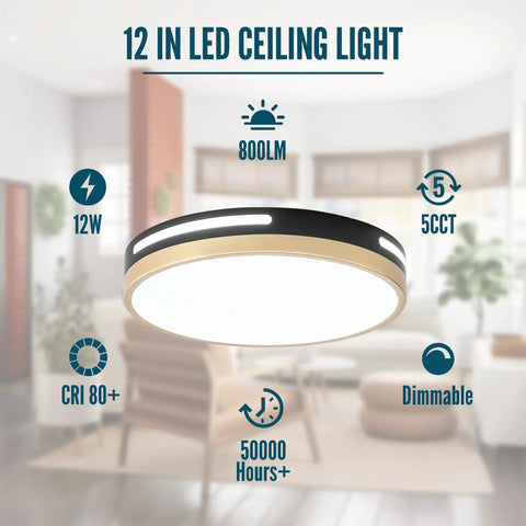 4 Pack Black 12 Inch Flush Mount LED Ceiling Lights Dope Modern Round Design Energy Efficient 24W Output 120W Equivalent