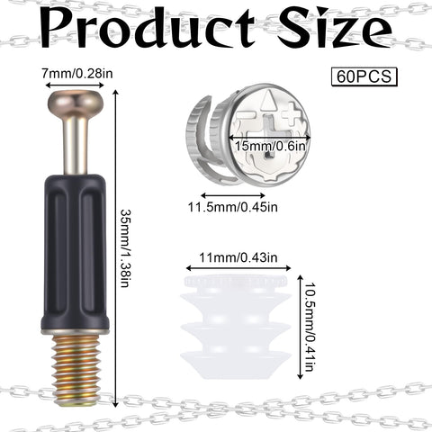 Cam Lock Nuts And Cams Screws Set For Furniture 20 Sets M6 X 35mm 3 In 1 Eccentric Hardware Kit dimensions and components