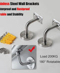 Heavy Duty Stainless Steel Handrail Kit For Indoor And Outdoor Decks Stairs And Balconies With No Sweat Wall Mount Setup And Pro Grade Two Inch Tubing Safety Guard Rail System, featuring wall brackets and screws.