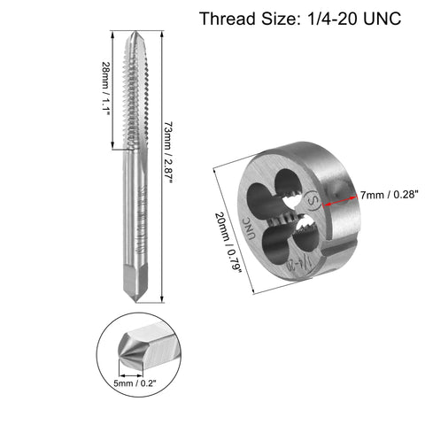 One Quarter Twenty UNC Tap And Die Set With Twenty Millimeter Round Die Stock And Handle Wrench Pro Grade High Speed Steel