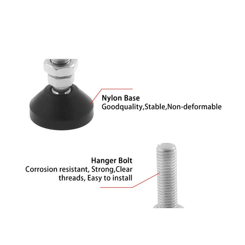 Totally Boss Swivel Furniture Leveling Feet With Glide Like Butter Smooth Action, Built Damn Tough Nylon Steel with nylon base and hanger bolt.