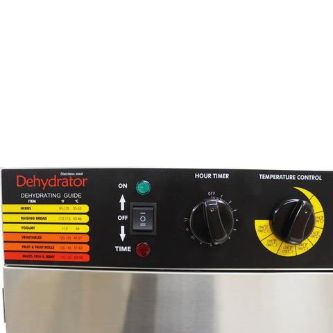 Control panel of Professional Grade Built Unlike Any Other Commercial Food Dehydrator Featuring Dual Separate Drying Rooms And Sixty Bulletproof Stainless Trays For Pet Food And Herbs.