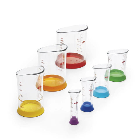 Go-To Nesting Measuring Beaker Set 7 Pieces Multicolored Kitchen Must-Have For Measuring Liquids Like Water Milk Oil Stackable