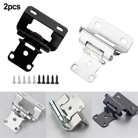 Two Pack Self Closing Cabinet Hinges Set For Cupboard, Desk, And Furniture Doors shown in silver and black finish