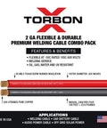 Tough As Nails Two Gauge Welding Cable Power Cord Set Fifteen Feet Red Lead Paired With Five Feet Black Ground 100 Percent Pure Copper Extra Flexible Six Hundred Volt Rig Ready Drop Wire For Heavy Duty Work on a display with features.