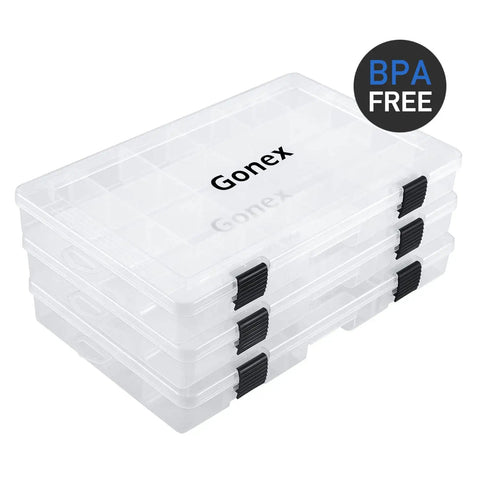 3600 Tackle Trays Three Pack Transparent Fishing Tackle Boxes Organizer with adjustable dividers, clear plastic, stackable, BPA free
