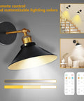 Battery Operated Wall Sconces Set Of 2 USB Rechargeable With Remote Control No Wiring No Drilling Dimmable Vintage Adjustable