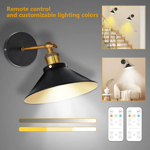 Battery Operated Wall Sconces Set Of 2 USB Rechargeable With Remote Control No Wiring No Drilling Dimmable Vintage Adjustable