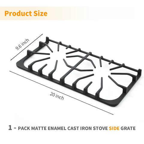 Durable Stove Burner Grate Replacement for Frigidaire and Kenmore Gas Ranges, 20 x 9.6 Inch Cast Iron Matte Enamel Cooktop Grate, Fits FFGF3054TBA FGGF3035RFA Surface Burner Rack