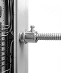 Fifty Piece Pack Of Super Tough EMT Connectors For Half Inch Electrical Conduit Systems Featuring Corrosion Resistant Zinc Alloy Build For Snug Tight Wire Runs And No Sweat Installations connected to electrical panel.