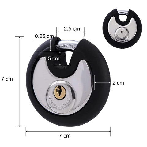 Outdoor Stainless Steel Disc Padlock With Waterproof Shield And Rubber Bumper For Sheds Gates And Fences Heavy Duty Keyed Padlock