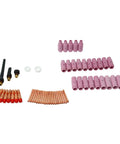 58 Piece TIG Welding Torch Kit with collets, alumina nozzles, gas lens, and consumables for WP-17, WP-18, WP-26 torches