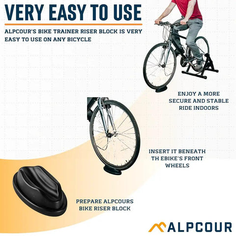 Front Wheel Riser Trainer Block With Anti Slip Design For Indoor Bike Training Fits Stationary Mountain And Road Bikes Natural Riding Position Setup For Home Gym Rides demonstrating ease of use
