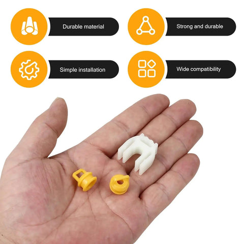 Shift Cable Bushing Repair Kit For Chevy Silverado 1500 2500 3500 And Other Big Rigs, Quick Fix Transmission Linkage Bushing With 14104 154541 15276979 52855956AG, Fits Chrysler Cadillac Buick held in hand showing components and benefits.