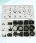 External Snap Ring Assortment Kit With 300 Pieces In 18 Sizes Black Metal Retaining Rings And Handy Storage Case For Industrial And Scientific Projects, open case with labeled compartments