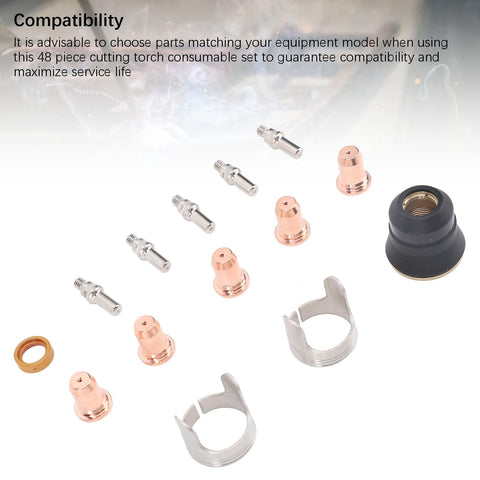 Pro Grade Plasma Cutter Consumables Kit With 48 Pieces IPT40 Electrodes Nozzles Cups And Standoff Guides For CUT 55DS And 65DS