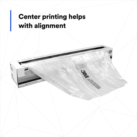 High Density Plastic Sheeting Masking Film Tear Resistant And Durable Easy To Cut Static Cling For One Person Application Heavy Duty Covering For Paint Overspray Solvents Bleed Through 12 Ft Wide 400 Ft Long Roll in box with printed alignment guide
