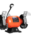 Badass Six Inch Bench Grinder With 3450 Rpm Single Speed Motor And Dual Grit Grinding Wheels Paired With Bright LED work light.