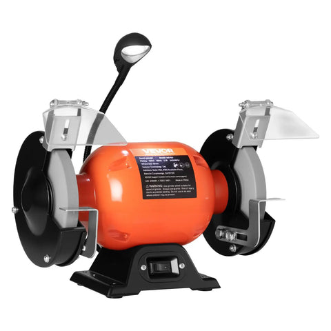 Badass Six Inch Bench Grinder With 3450 Rpm Single Speed Motor And Dual Grit Grinding Wheels Paired With Bright LED work light.
