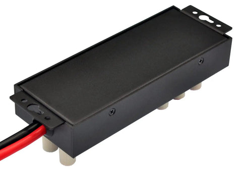 Beefed Up Banana Jack And Power Pole DC Power Distribution Strip with ten outlets, six pole positions, and four banana jack outputs