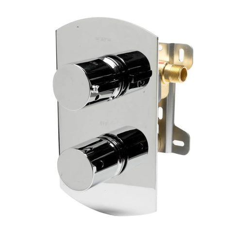 HomeStock Modern Single Panel Shower System with Hot Cold On Off Functions, Polished Finish, control panel with two knobs.