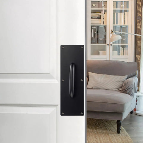 Two Pack 12 Inch Stainless Steel Door Handles With Screws Heavy Duty Pull Push Plates Rust Proof 304 Stainless Solid Black Finish For Home Office And Public Doors Easy Installation on white door