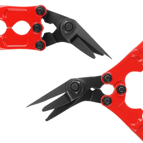 Heavy Duty Strapping Cutter For Steel And Polyester Crafted From High Carbon Steel showing red handles and sharp blades.