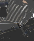 Shift Linkage Kit With EZ Shift Neutral Gear Assist For Harley Touring Dyna Softail Twin Cam Bikes Bolt On Upgrade For Smoother Shifts Easy Install Improves Neutral Hold And Leverage For A Smoother Ride, black metal linkage installed on Harley engine