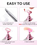 Nail Art Display Stand For Practice And DIY Nails, Magnetic Pro Grade Nail Holder With Double Sided Tape in use steps