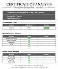 Certificate of Analysis for Lithium Orotate 20mg Mood Support Supplement With Bioavailable Formula 90 Veggie Caps