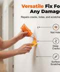 Person using All In One Drywall Repair Kit With Spackle Paste And Scraper For Quick Patch Fixes Hole Patching Patches Wall Mending Solution