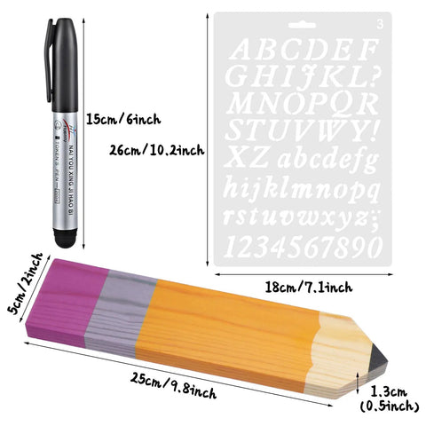 Eight Pieces Personalized Pencil Name Plate Set With Blank Wooden Desk Signs, Marker Pen, English Letter Template