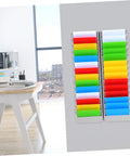 Heavy Duty 28 Slot Guest Room Key And Badge Organizer Rack featuring sleek smart storage with colorful compartments in office setting.
