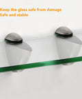Heavy Duty 6 Pack Adjustable Glass Shelf Brackets With Glass Clips holding a glass shelf, zinc alloy, brushed finish, wall mounted.