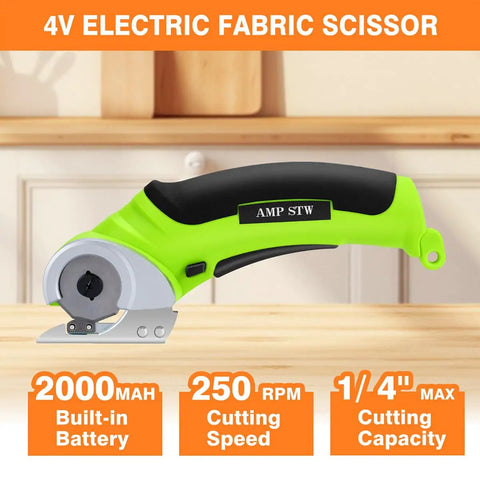 Powerful Cordless Electric Scissors For Heavy Duty Cardboard Cutting With Rechargeable Battery, 4V fabric scissor close-up.