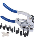 Heavy Duty Sheet Metal Hand Punch Tool for Holes Up To Nine Thirty Second Inch, 14 Gauge Capacity with seven die set and depth stop gauge