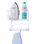 Wall Mounted Ironing Board Rack With Basket Storage For Easy Organization All-In-One Heavy Duty Steel Ironing Board Holder In White