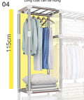 Heavy Duty Portable Wardrobe Closet Steel Pipe Frame And No Sweat Assembly Garment Storage Rack For Bedroom Clothes Shoes Hats Built Tough To Last with long coats hanging and folded blankets.