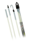 Glow Fish Rod Kit Quarter Inch X Twelve Ft Non Conductive Fiberglass Glow Rod For Running Cables Through Ceilings Walls Floors And Attics Includes Bullet Nose With Eyelet Hook And Handy Storage Tube, three fiberglass rods and storage tube