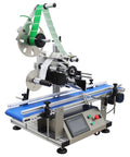 Top Shelf Automatic Desktop Conveyor Labeling Machine Engineered For Zero Stress Workflows On Cosmetics Food And Containers Fast Plug Into Standard Outlet For Smooth Flat Surface Application That Truly Delivers with blue conveyor belt and touch panel.