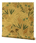 Beige Floral Wallpaper With Luxurious Gold Metallic Finish For Major Interior Glow Up with fibrous texture design.