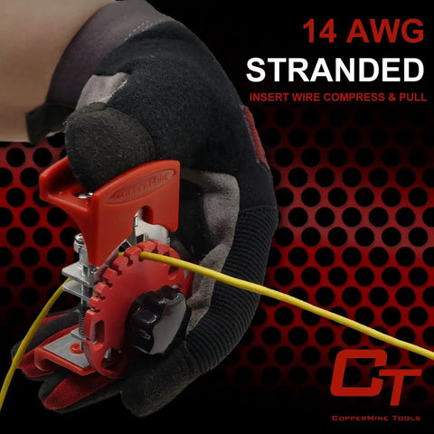 Hassle Free Portable Handheld Copper Wire Stripper for Scrap Wire Recycling shown stripping 14 AWG stranded wire
