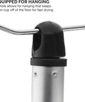Heavy Duty All Angle Toilet Plungers Three Pack With Sturdy Aluminum Handles and Patented Flex Suction Cups close-up of handle with peg hole for easy hanging.