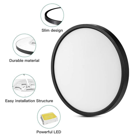 36W 15.8 Inch Flush Mount Ceiling Light Black Round Surface Low Profile For Low Ceilings Daylight 3600 Lumens Glare Free Soft Bright Non Dimmable No Fuss Install Kitchen And Bedroom Lighting